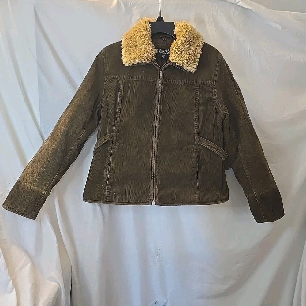 Y2K Static Corduroy‎ Barn Jacket Pennylane Faux Sherpa Trim Chore Coat Brown